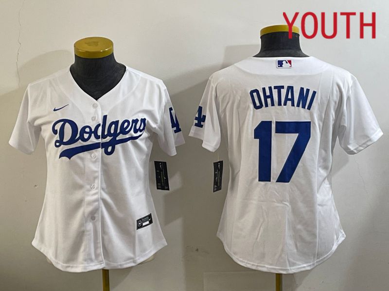 Youth Los Angeles Dodgers #17 Ohtani White Game 2024 Nike MLB Jersey style 1120
